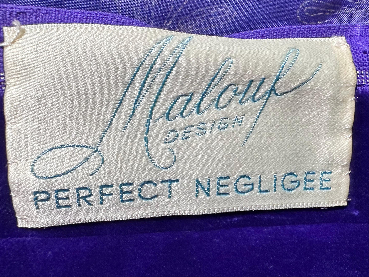 MALOUF Perfect Negligee, I. MAGNIN, 1960s vintage caftan evening dress, Royal Purple velvet and gold metallic & rhinestones Kaftan