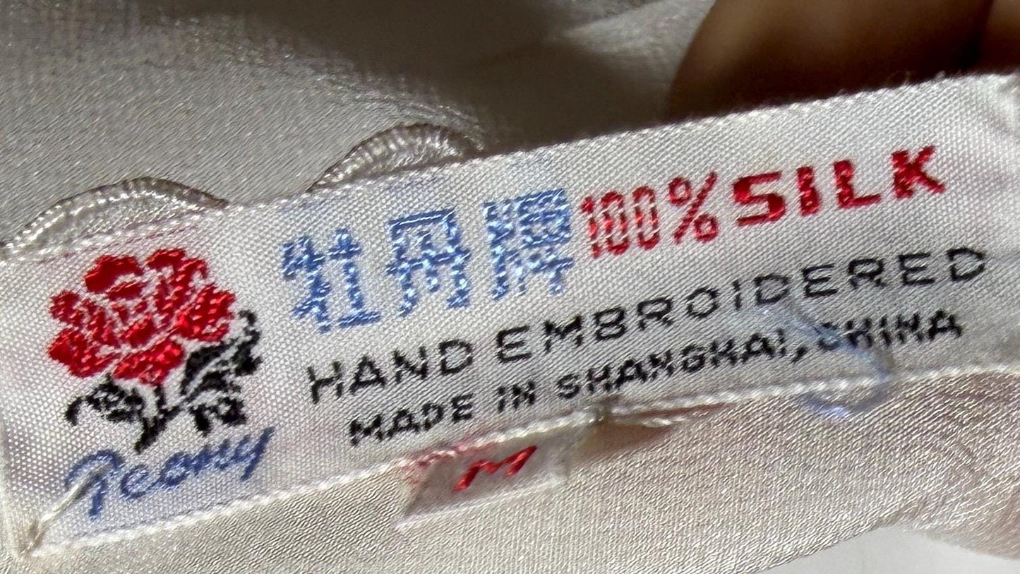 PEONY vintage 1950s Silk Nightgown Slip Dress, SHANGHAI Embroidered Off White Bridal Lingerie dress
