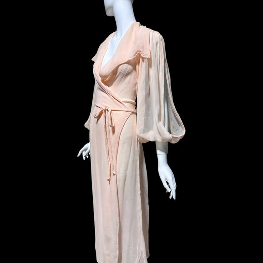 W.E.WALSH, Vintage 1930s dressing gown robe, pink silk chiffon housecoat