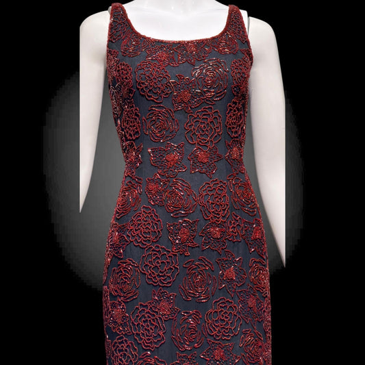 LILLIE RUBIN vintage evening dress gown, 1990s Beaded Silk slip dress