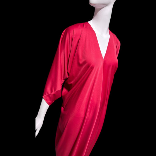 HALSTON IV vintage 1970s evening dress gown, DORIAN Claret Red knit Caftan Dress, Studio 54
