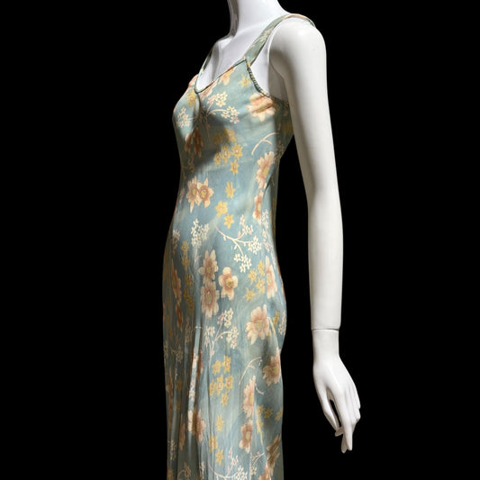 BONNIE STRAUSS Vintage 1990s designer slip dress, Crepe Bias Cut floral dress