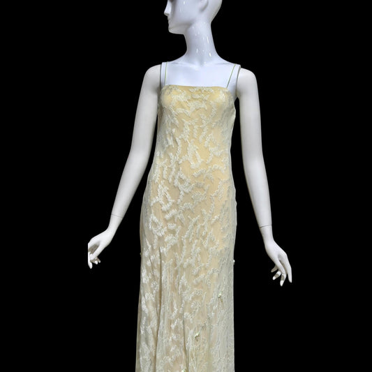 CAROL PERETZ Vintage evening wedding dress, 1990s bias cut Silk Slip Dress