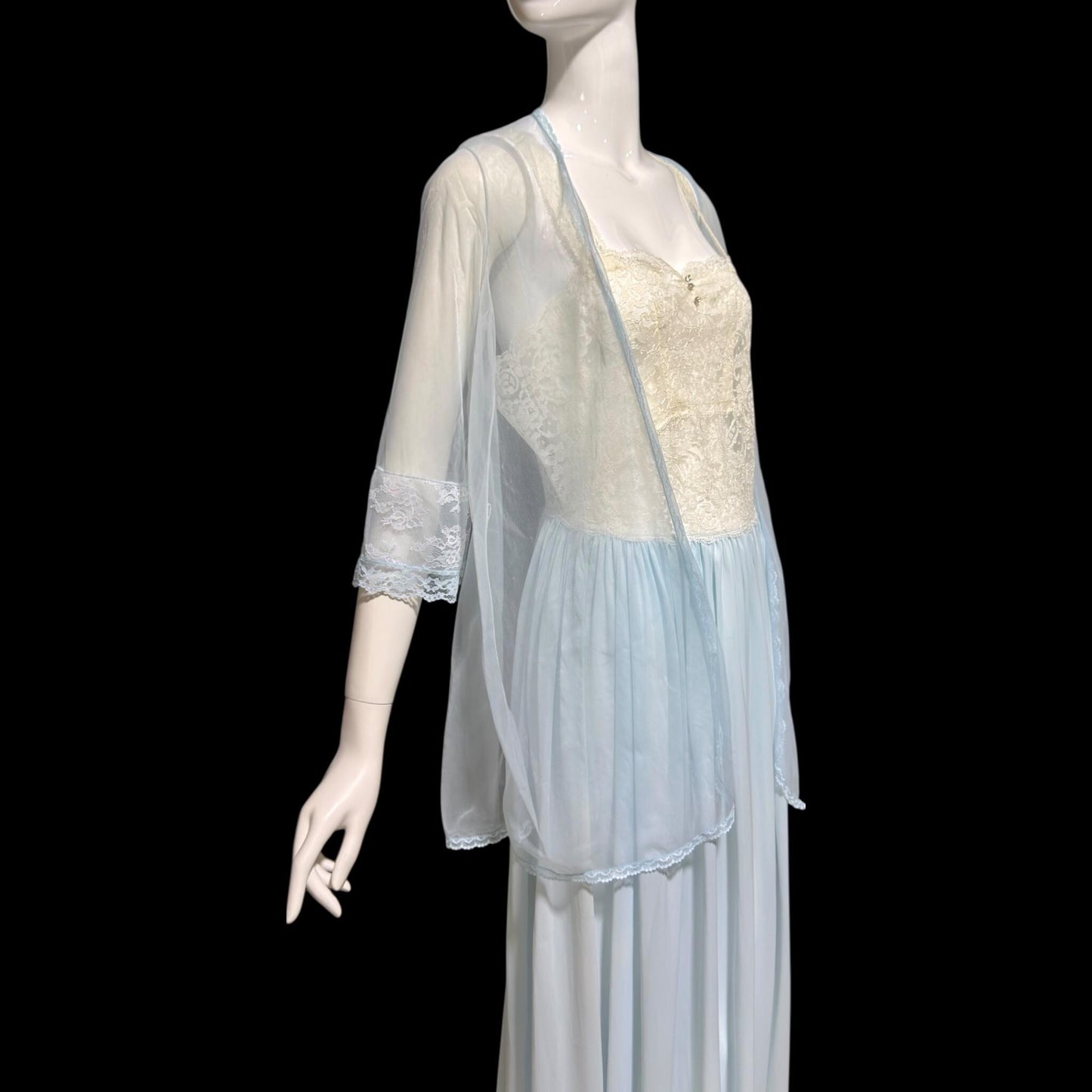 LADY LEONORA Vintage 1940s Nightgown Slip dress, Blue & White Nylon lingerie dress
