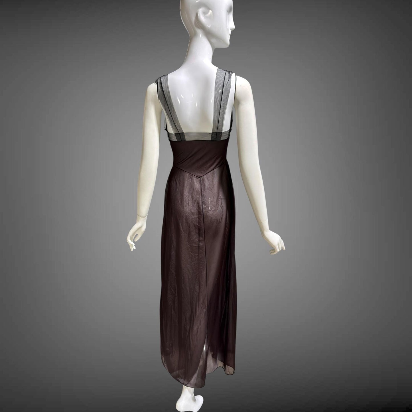 MUNSINGWEAR vintage 1950s Nightgown Slip Dress, Chocolate Brown nylon full length lingerie dress rhinestones