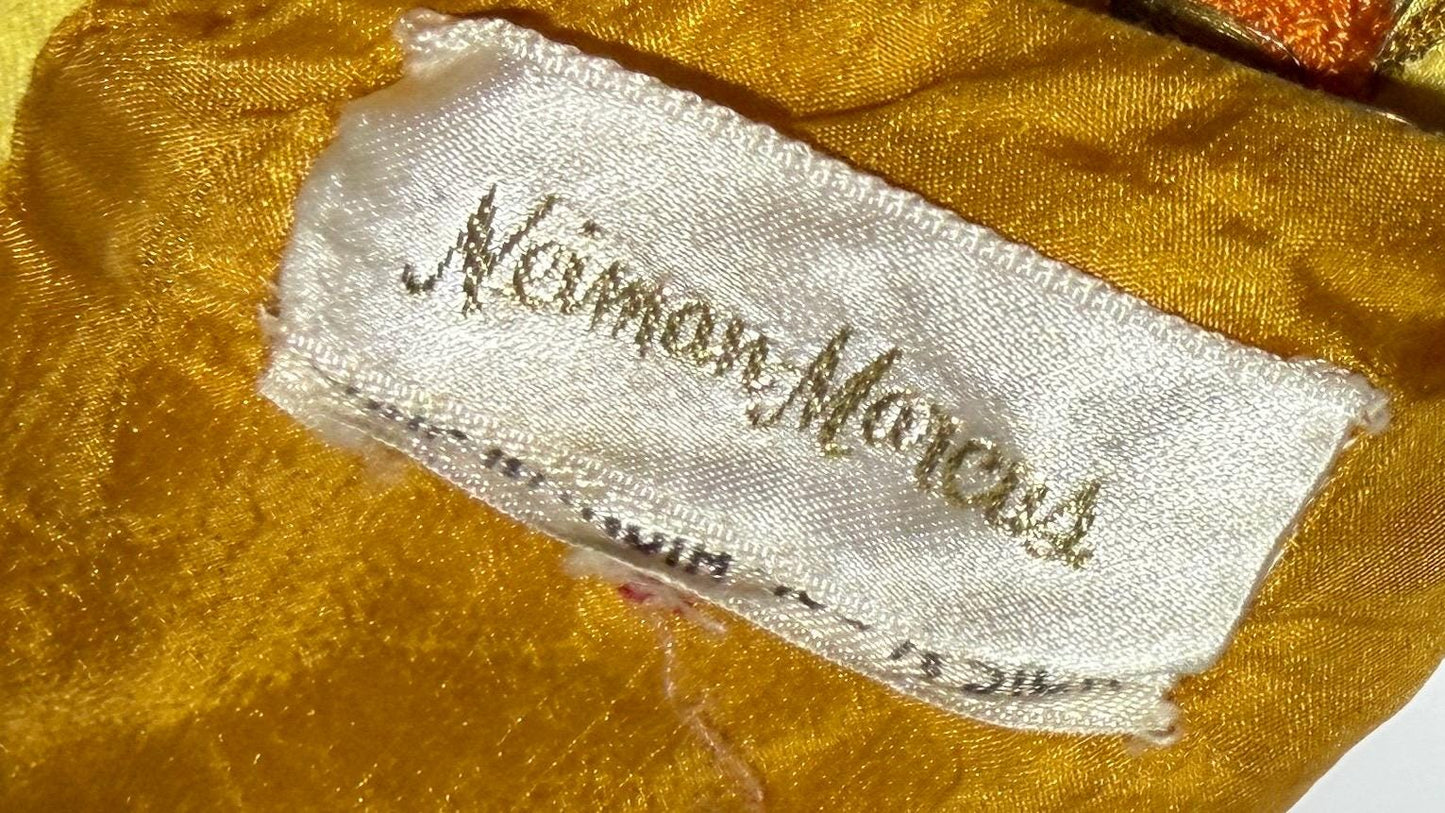 NEIMAN MARCUS vintage 1960s caftan dress, Tissue Indian Silk embroidered kaftan evening dress