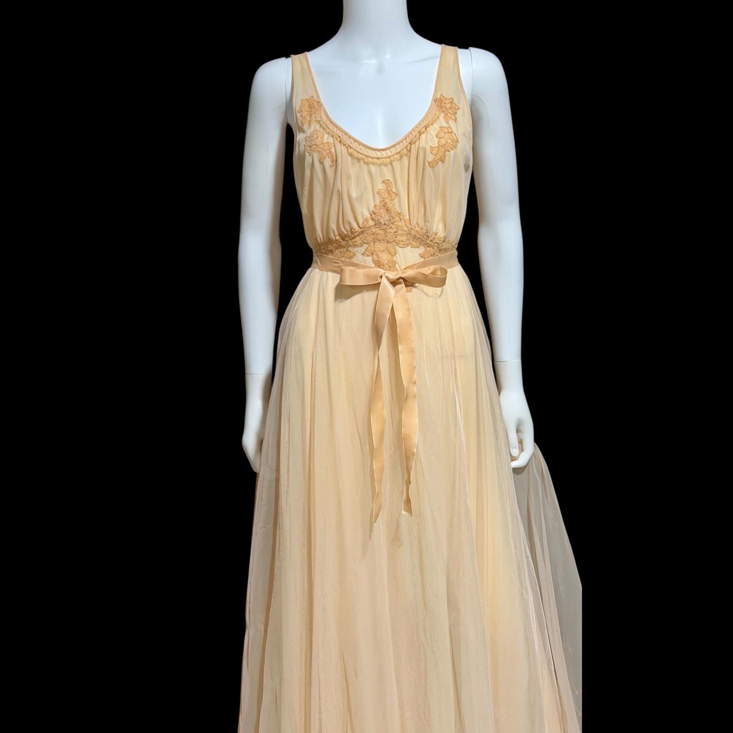 VAN RAALTE Vintage nightgown slip dress, 1960s Peachy Caramel Chiffon Lingerie dress