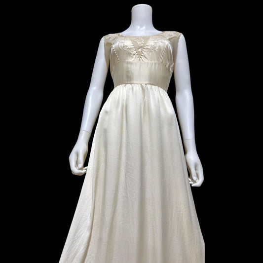 PEONY vintage Silk Nightgown Slip Dress, 1950s Embroidered White Bridal Lingerie dress