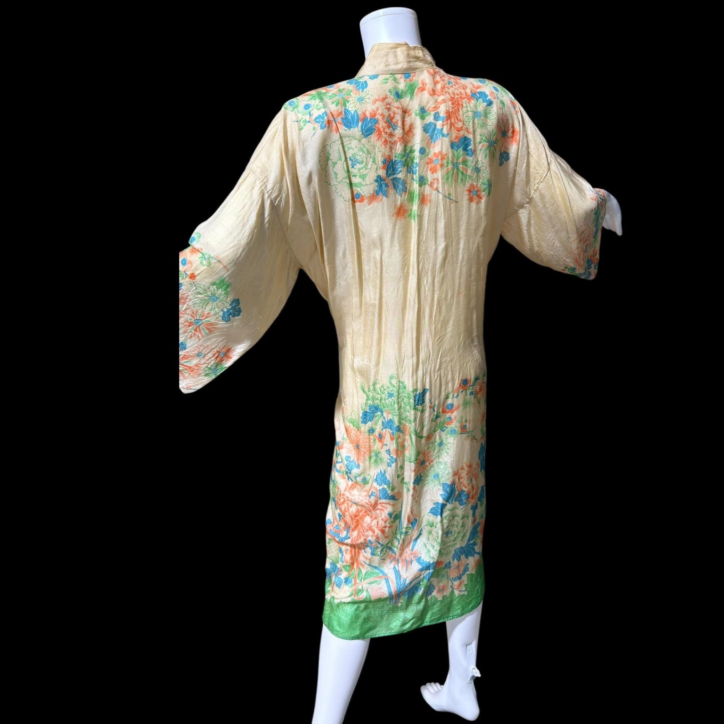 1920s vintage dressing gown robe, Ponge silk floral flapper style duster housecoat lingerie dress