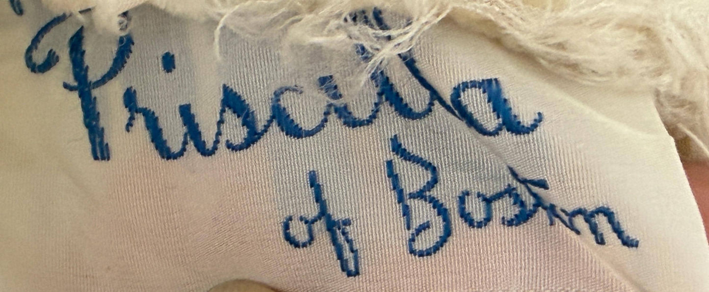 PRISCILLA of BOSTON 1940s designer vintage wedding dress gown, white silk and lace bridal gown