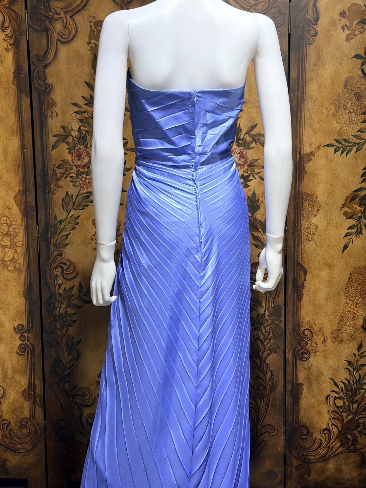 TRAVILLA vintage evening dress gown, for DuValls 1970s Periwinkle strapless gown