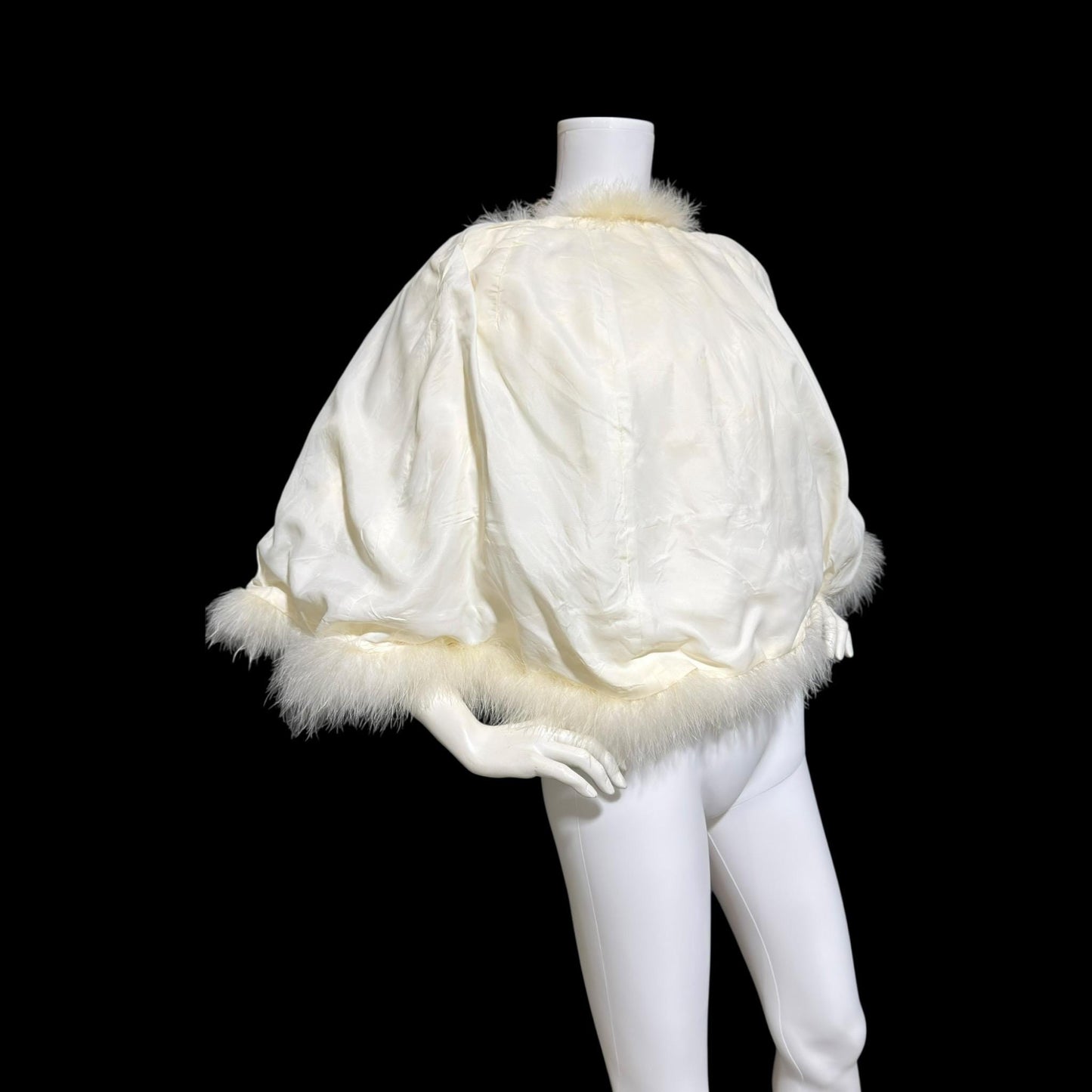 1960s Vintage feather cape jacket, Snowy white ostrich marabou wedding bridal capelet evening stole