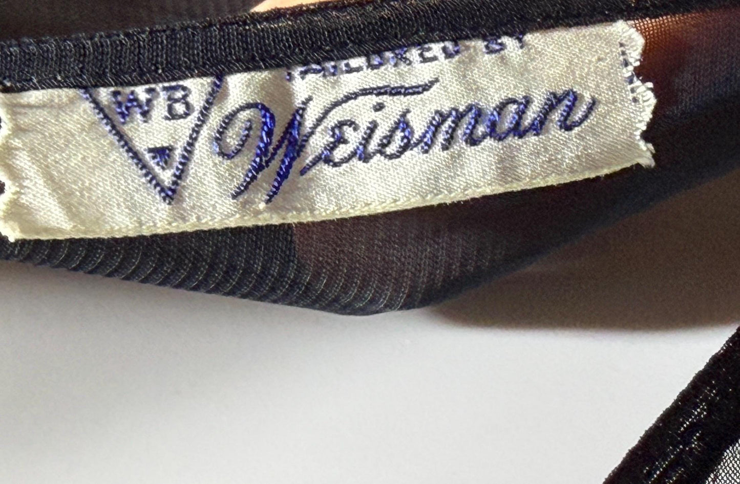 WEISMAN vintage 1930s Nightgown slip dress, sheer sultry black night lingerie dress