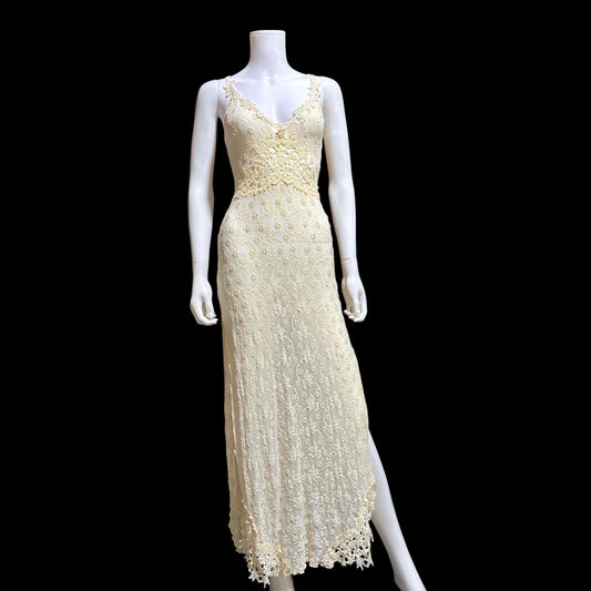 CLAIRE PETTIBONE, Y2K vintage nightgown slip dress, creamy white lace bridal wedding night gown