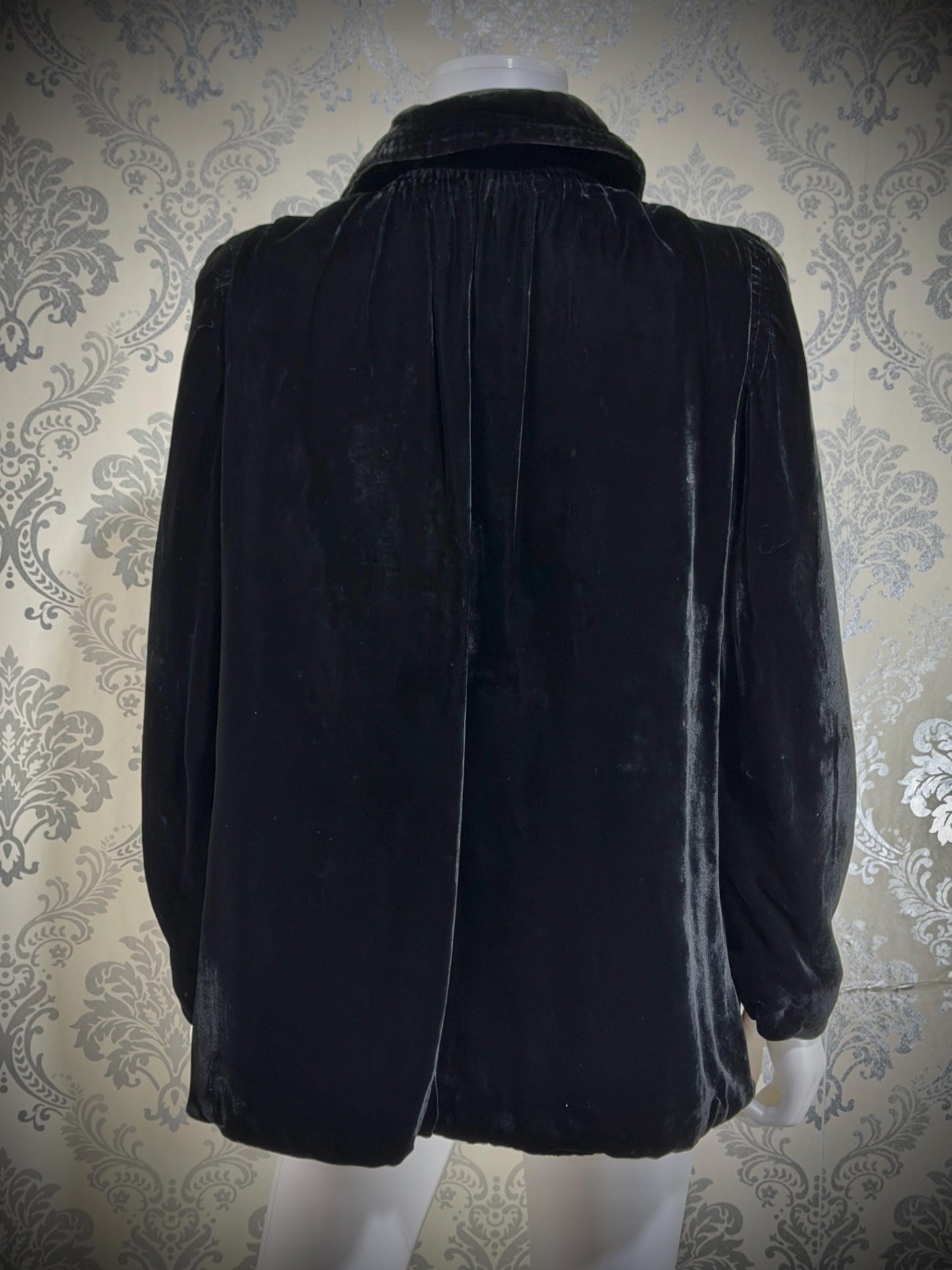 1930s Vintage Velvet Evening Jacket, Black Silk Velvet Swing Cocktail Coat