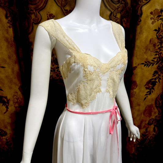 YOLANDE vintage 1940s Peignoir set, White bridal nightgown slip dress and robe