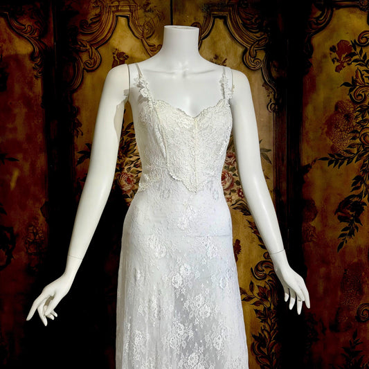 CLAIRE PETTIBONE vintage Y2K nightgown slip dress, snowy white lace bridal wedding lingerie gown