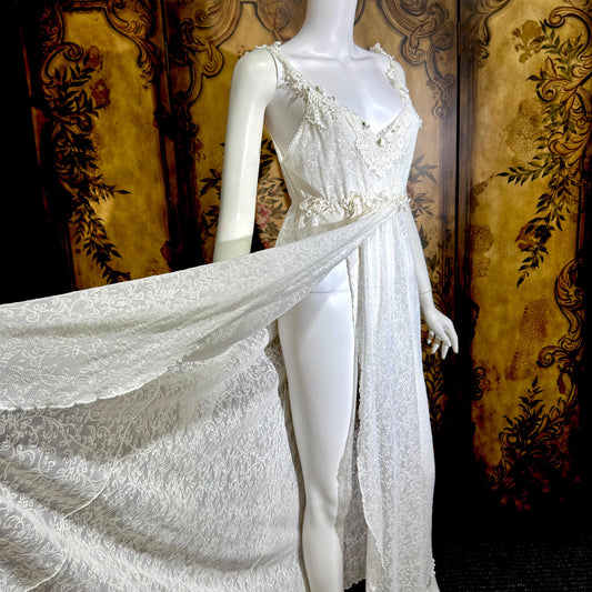 CLAIRE PETTIBONE vintage Y2K nightgown slip dress, snowy white lace bridal wedding lingerie gown