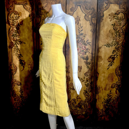 SUZY PERETTE Vintage evening dress, 1950s Yellow wiggle cocktail dress