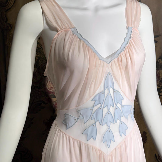 GOTHAM Vintage 1950s nightgown slip dress, GOLD STRIPE ethereal ballerina pink nylon lingerie dress