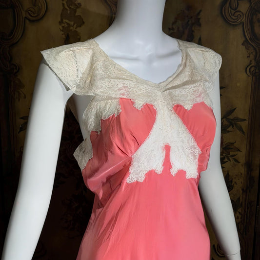 MISS SWANK Vintage 1940s Nightgown Slip Dress, Salmon Pink Bias Cut Lingerie Dress