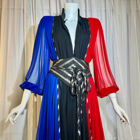 WAYNE CLARK Vintage 1980s Evening Cocktail dress, Color block chiffon party dress