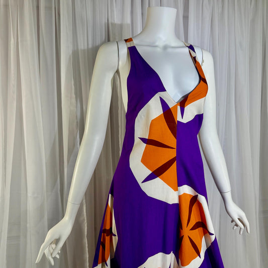 MARIMEKKO vintage 1970s maxi dress, Finland purple and orange op art cotton