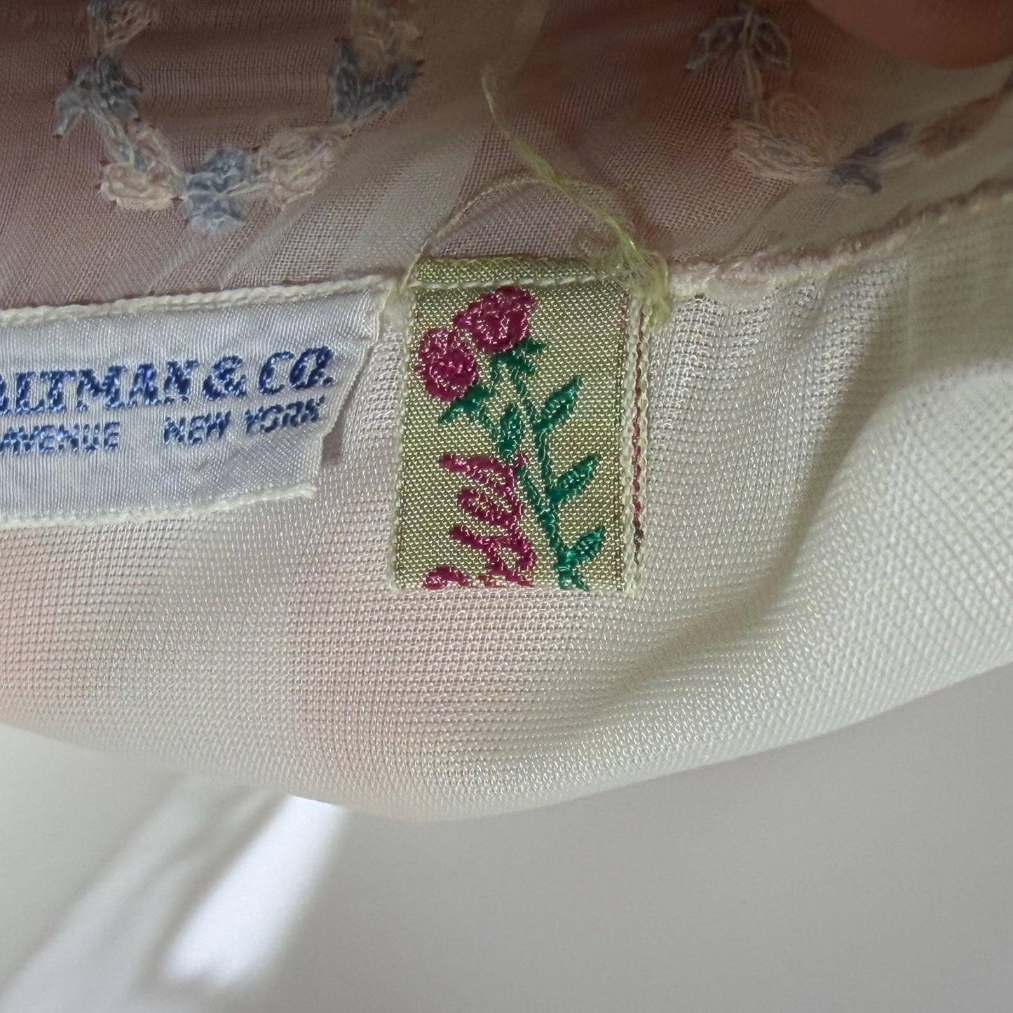 B ALTMAN vintage 1950s nightgown slip dress, Two Roses creamy white lingerie dress