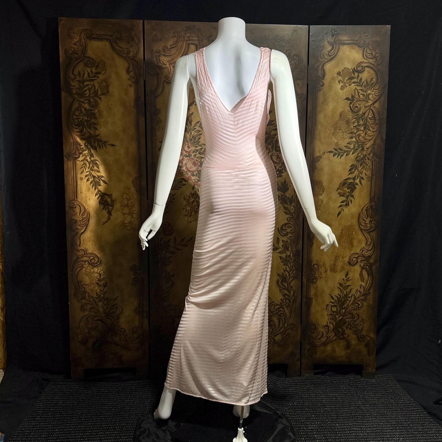 1940s vintage Nightgown Slip Dress, Shimmering Pink Shadow Stripe XS lingerie dress