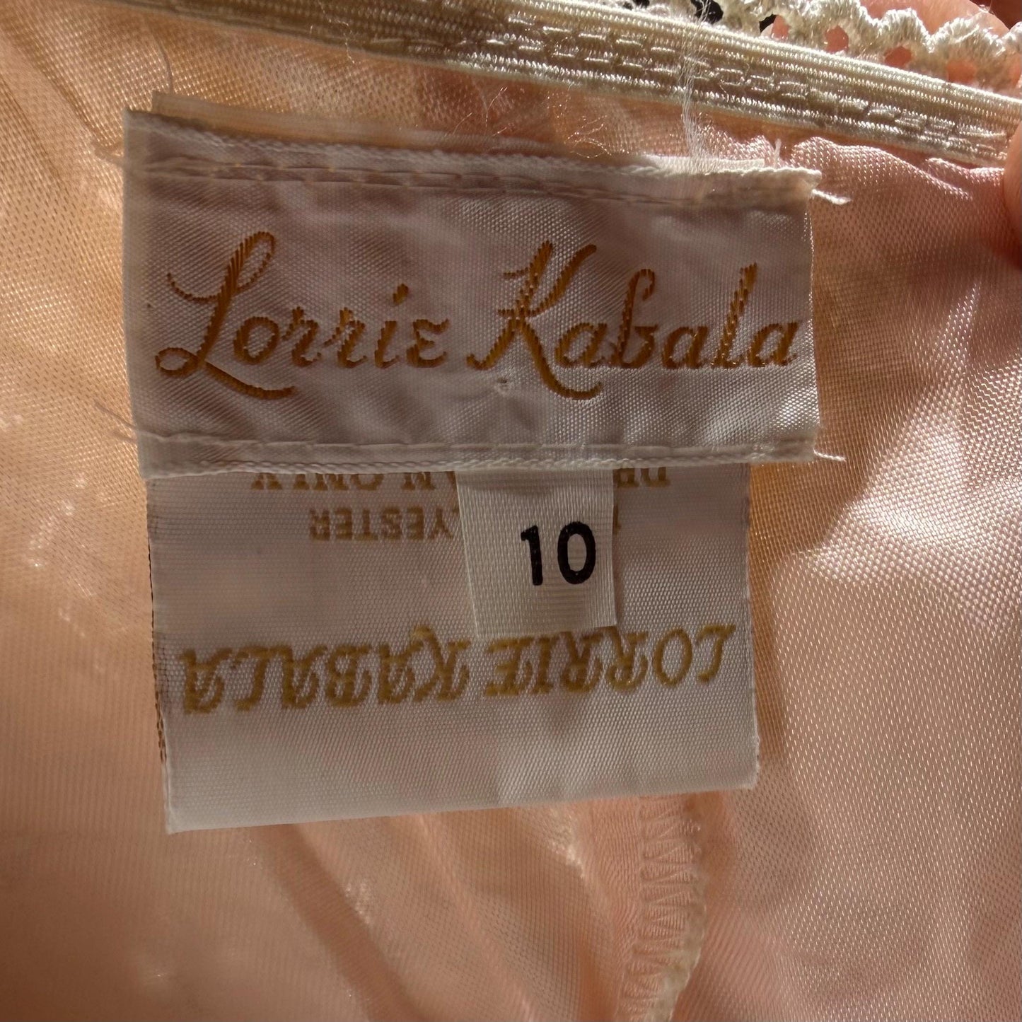 LORRIE KABALA Vintage wedding dress, 1980s pink and white lace beaded fringe gown