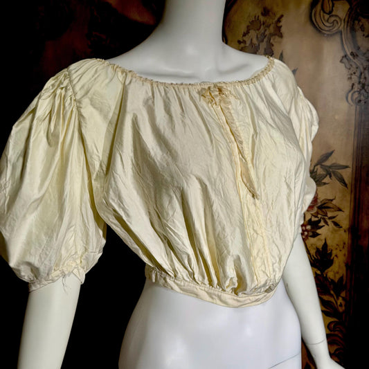 1900s Edwardian Antique 1906 corset cover, Vintage custom made white cotton puff sleeve crop top