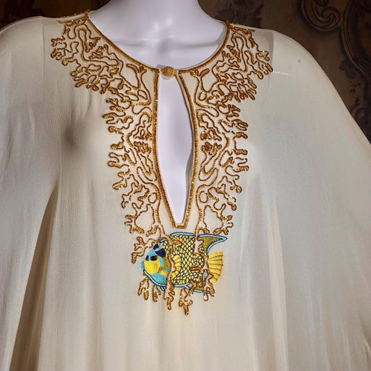 JEANNIE MCQUEENY vintage caftan evening dress, Y2K Silk Beaded Palm Beach Glam kaftan