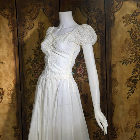 1940s Vintage White Dress, Sheer white lace and chiffon Nylon lingerie dress