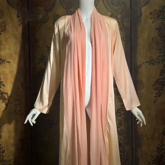 FERNANDO SANCHEZ Vintage dressing gown robe, Peach Pink Silk wrap house coat, Large