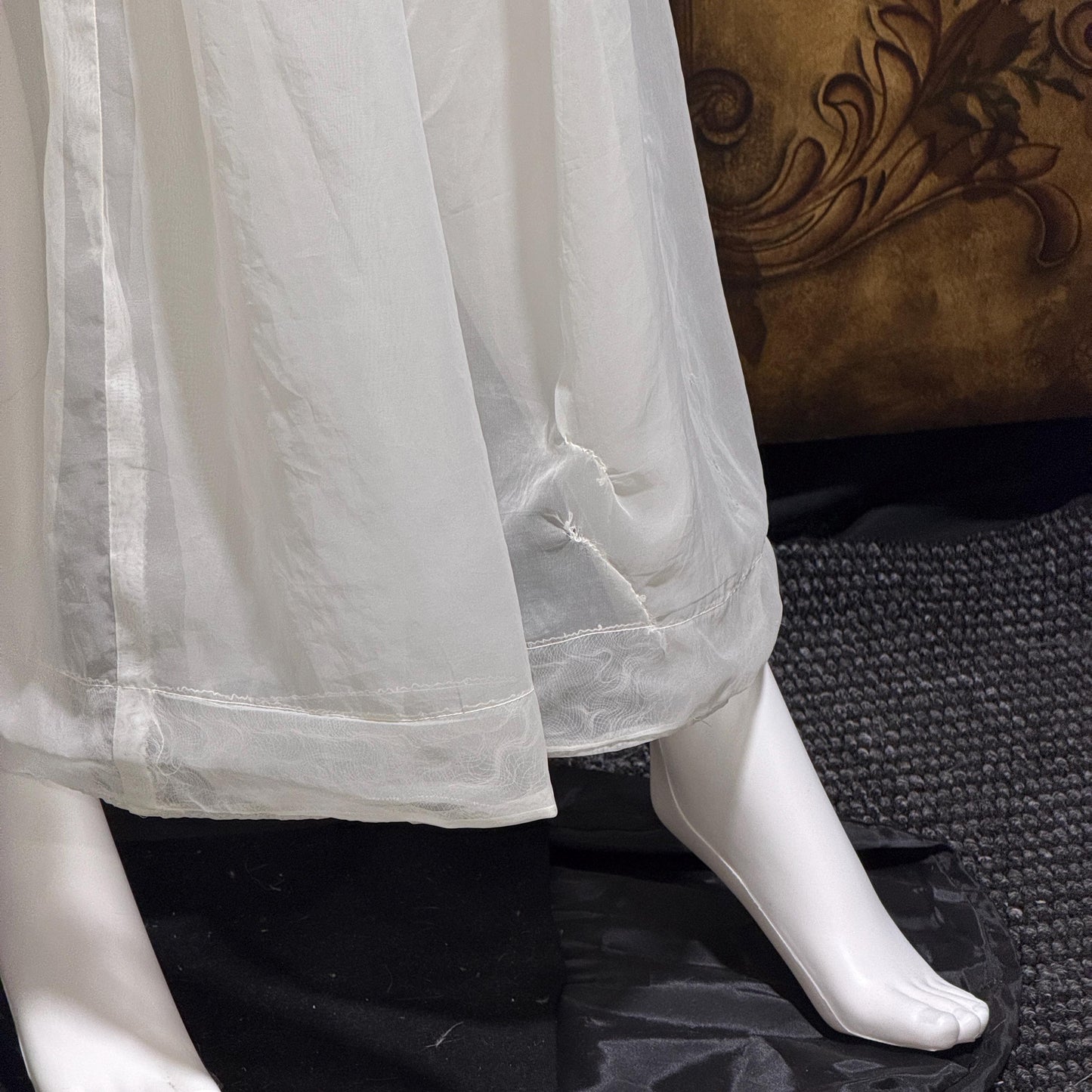 1940s Vintage White Dress, Sheer white lace and chiffon Nylon lingerie dress
