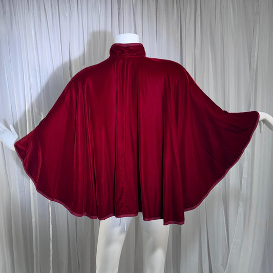 Vintage 1980s Velvet Capelet, I MAGNIN Sylvia Beitscher Ruby Red waist length cape shawl wrap
