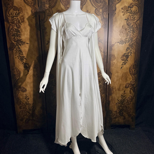 Vintage GEORGETTE TRABOLSI nightgown robe peignoir set, I Magnin 1980s white lingerie dress set