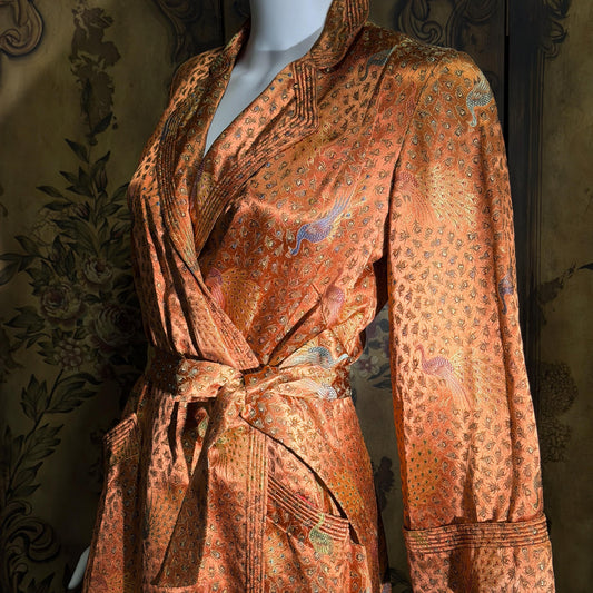 Vintage 1940s Chinoiserie Silk Dressing Gown Robe, EILEEN KERSHAW Hong Kong Satin Housecoat