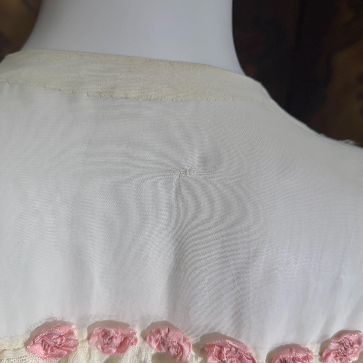 vintage 1930s dressing gown robe, sheer white rayon pink flowers bridal peignoir housecoat