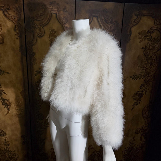 Vintage Marabou feather jacket, 1970s Snowy white disco cropped evening coat