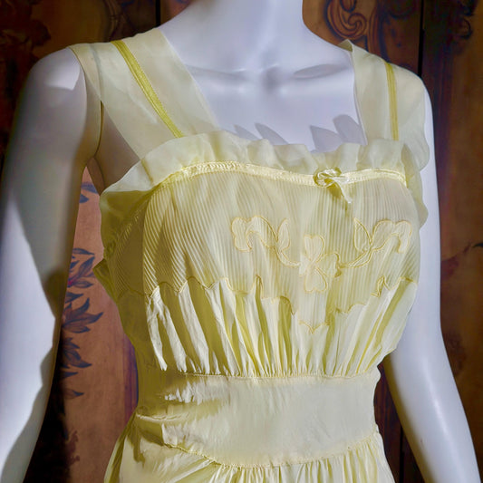 vintage nightgown slip dress, LADY EDSO 1940s Canary Yellow bias cut lingerie dress medium