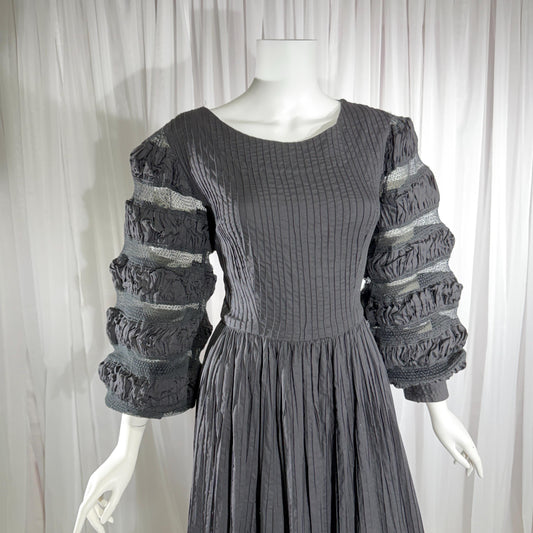 Vintage TACHI CASTILLO evening wedding Dress, 1960s Mexican pintuck cotton ball gown
