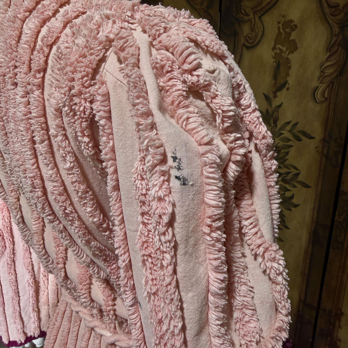 vintage 1940s chenille robe dressing gown, Dusty Pink cotton wrap front housecoat