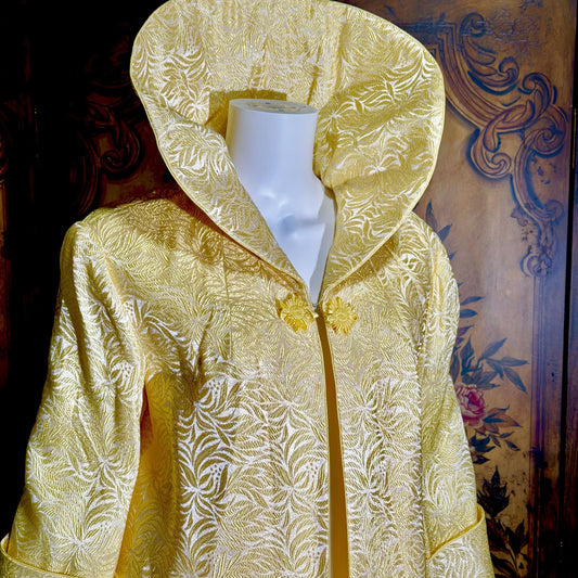 MARTYS Vintage 1950s evening swing coat, Yellow silk jacquard Easter Spring Dress coat