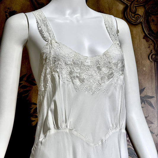 Vintage 1940s Nightgown Slip Dress, COLONY CLUB White Bias Cut Rayon Lingerie Dress Large