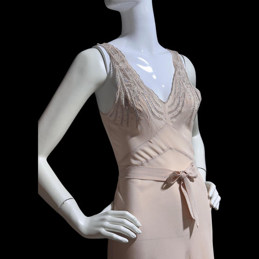 PEONY vintage 1950s Silk Nightgown slip dress, Dusty Pink bias cut hand embroidered gown