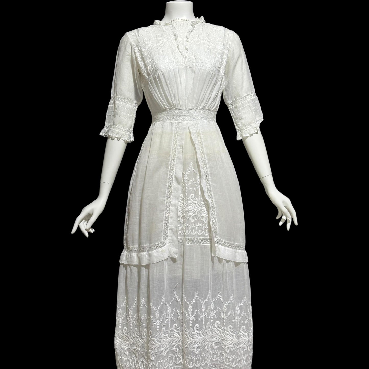 1900s Antique Victorian wedding dress, vintage white batiste cotton gown, Edwardian bride