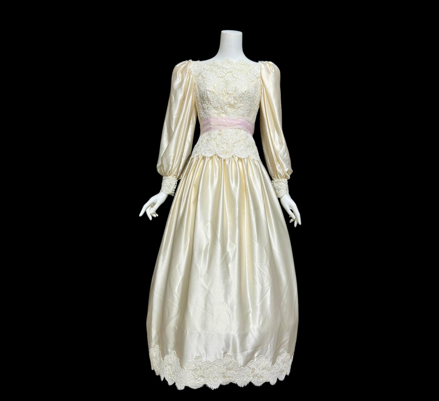 HOUSE of BIANCHI, vintage 1970s wedding dress, romantic boho white silk satin poet sleeve bridal gown