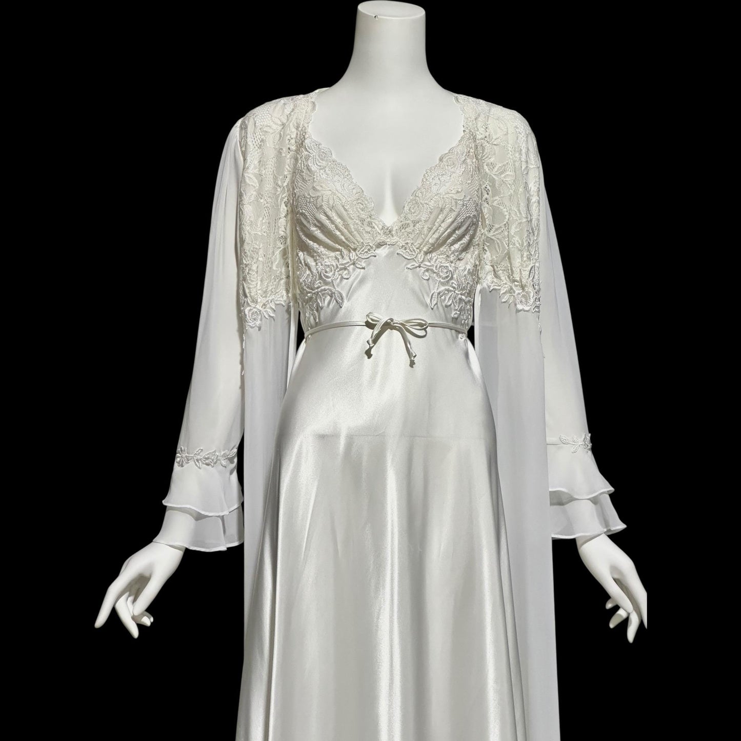 JONQUIL Diane Samandi, vintage 1980s White bridal peignoir dressing gown and slip dress