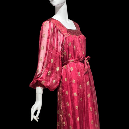 NEIMAN MARCUS Vintage 1970s evening dress, 100% Indian Silk Caftan Dress: Hippie Boho Maxi